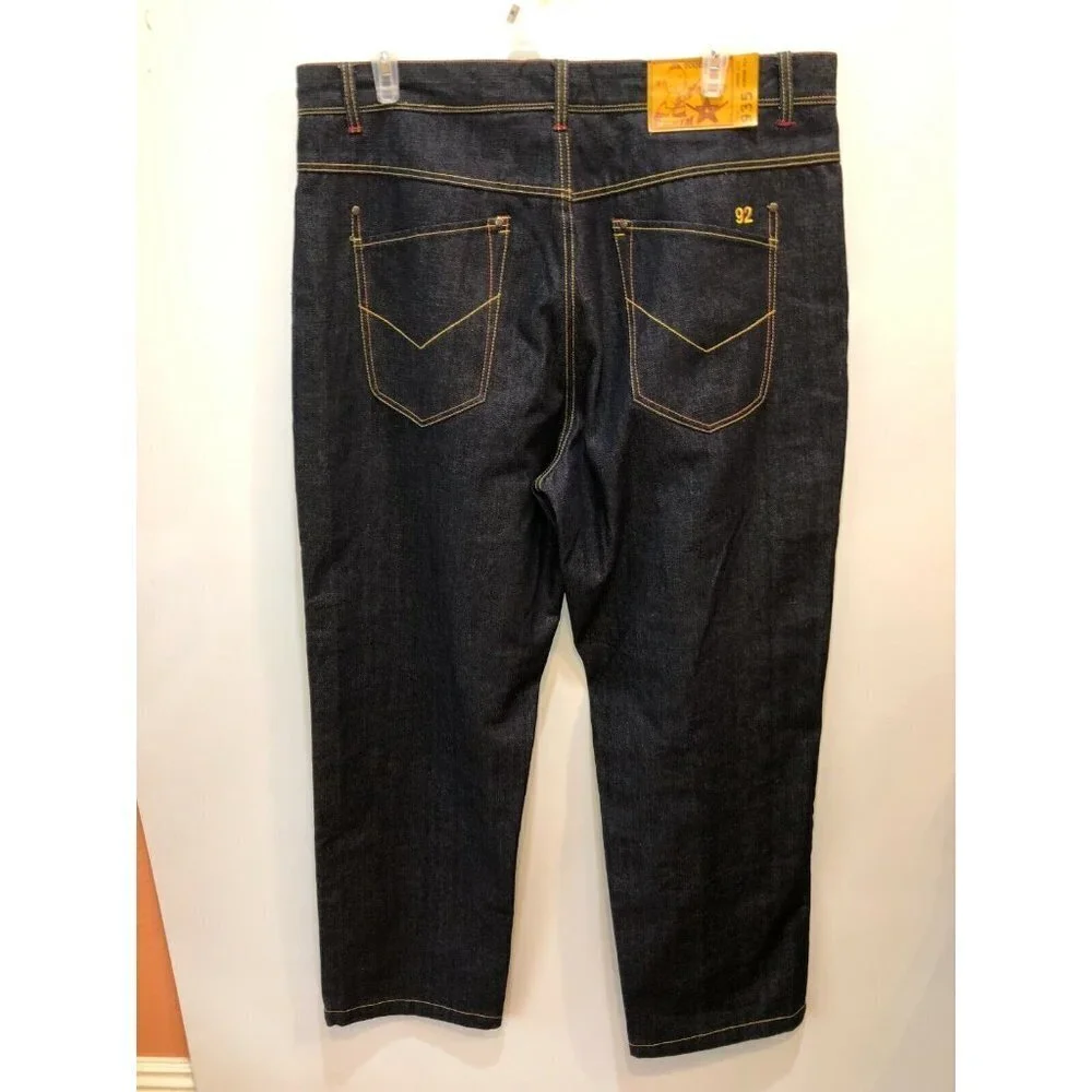 Touchbase Mens 42 x 35 Dark Wash Loose Fit Straight Leg Zipper Fly Denim Jeans